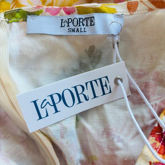 La Porte Detachable Sleeve Side Cutout Linen Floral Maxi Dress Peach Size Small - Picture 5 of 7